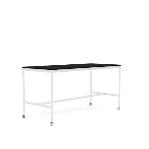 MUUTO stół barowy na kółkach BASE HIGH 190x85x95h czarny laminat / czarny ABS / biała podstawa