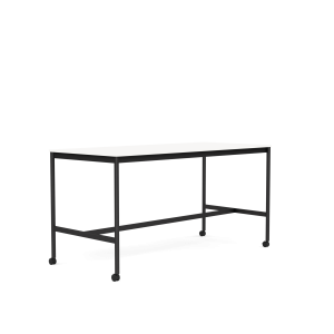 MUUTO stół barowy na kółkach BASE HIGH 190x85x95h biały laminat / biały ABS / czarna podstawa