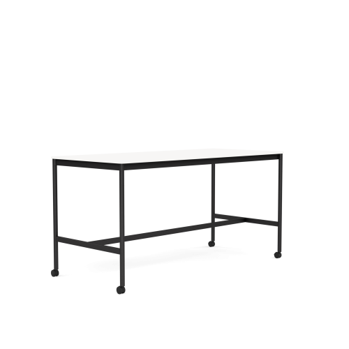 MUUTO stół barowy na kółkach BASE HIGH 190x85x95h biały laminat / biały ABS / czarna podstawa