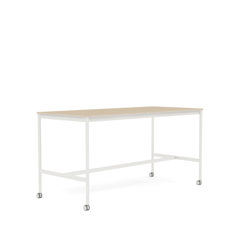 MUUTO stół barowy na kółkach BASE HIGH 190x85x95h fornir dębowy / sklejka / biała podstawa