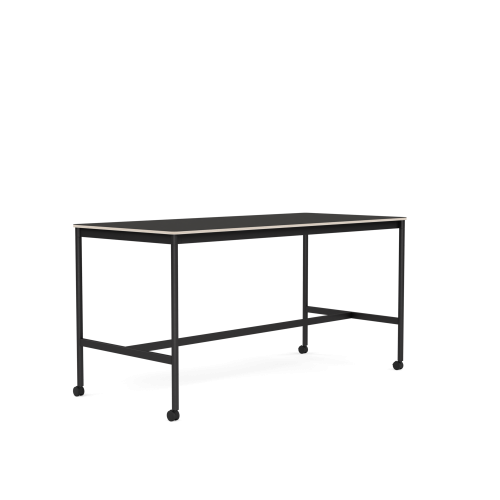 MUUTO stół barowy na kółkach BASE HIGH 190x85x95h czarne linoleum / sklejka / czarna podstawa