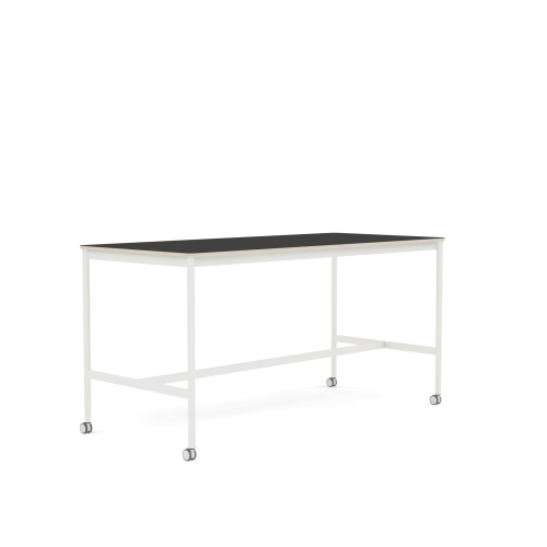 MUUTO stół barowy na kółkach BASE HIGH 190x85x95h czarne linoleum / sklejka / biała podstawa