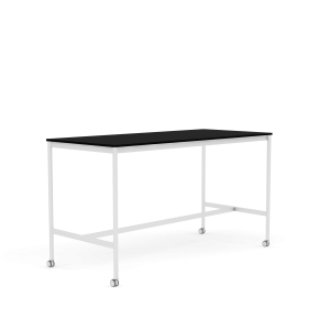 MUUTO stół barowy na kółkach BASE HIGH 190x85x105h czarny laminat / czarny ABS / biała podstawa