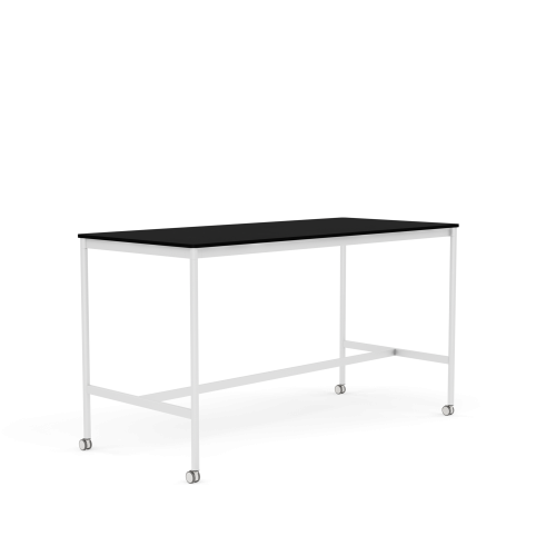 MUUTO stół barowy na kółkach BASE HIGH 190x85x105h czarny laminat / czarny ABS / biała podstawa