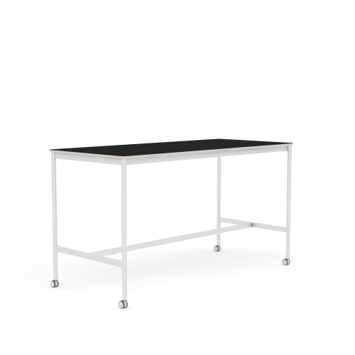 MUUTO stół barowy na kółkach BASE HIGH 190x85x105h czarny laminat / sklejka / biała podstawa