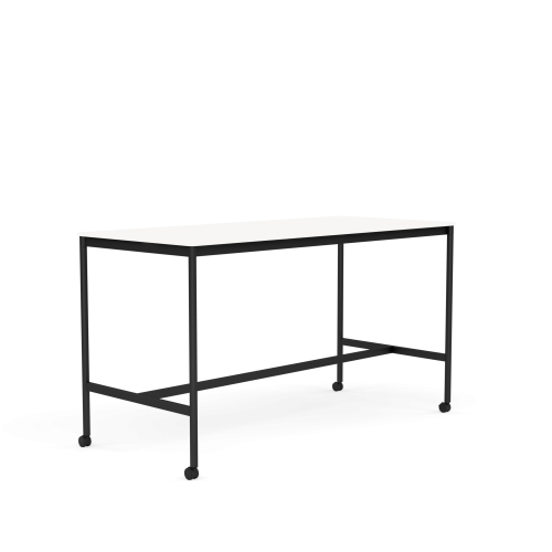 MUUTO stół barowy na kółkach BASE HIGH 190x85x105h biały laminat / biały ABS / czarna podstawa