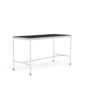 MUUTO stół barowy na kółkach BASE HIGH 190x85x105h czarny nanolaminat / sklejka / biała podstawa