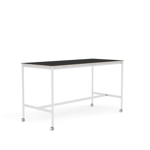 MUUTO stół barowy na kółkach BASE HIGH 190x85x105h czarny nanolaminat / sklejka / biała podstawa