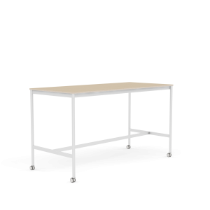 MUUTO stół barowy na kółkach BASE HIGH 190x85x105h fornir dębowy / sklejka / biała podstawa
