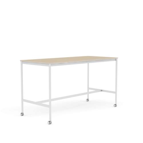 MUUTO stół barowy na kółkach BASE HIGH 190x85x105h fornir dębowy / sklejka / biała podstawa