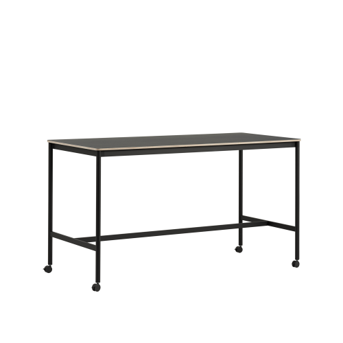 MUUTO stół barowy na kółkach BASE HIGH 190x85x105h czarne linoleum / sklejka / czarna podstawa