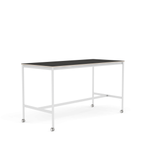 MUUTO stół barowy na kółkach BASE HIGH 190x85x105h czarne linoleum / sklejka / biała podstawa
