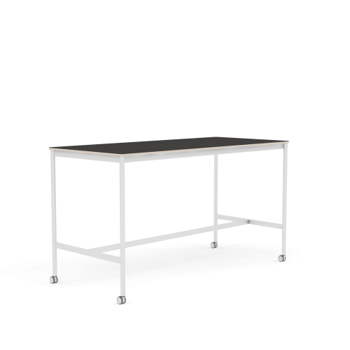 MUUTO stół barowy na kółkach BASE HIGH 190x85x105h czarne linoleum / sklejka / biała podstawa