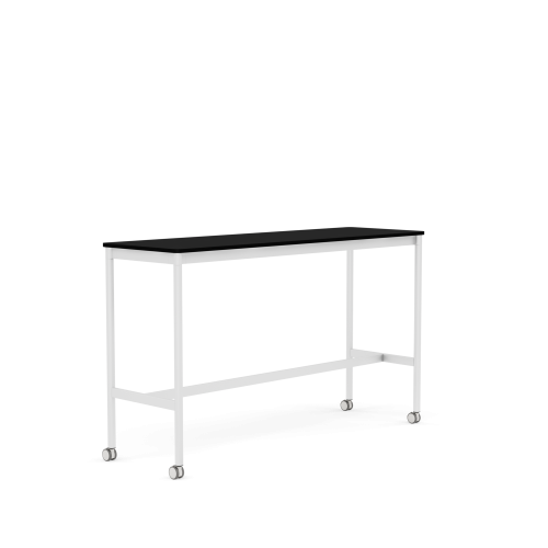 MUUTO stół barowy na kółkach BASE HIGH 160x50x95h czarny laminat / czarny ABS / biała podstawa