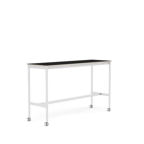 MUUTO stół barowy na kółkach BASE HIGH 160x50x95h czarny laminat / sklejka / biała podstawa