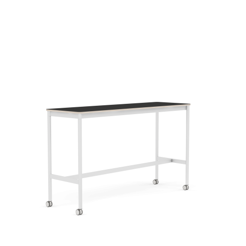 MUUTO stół barowy na kółkach BASE HIGH 160x50x95h czarny nanolaminat / sklejka / biała podstawa