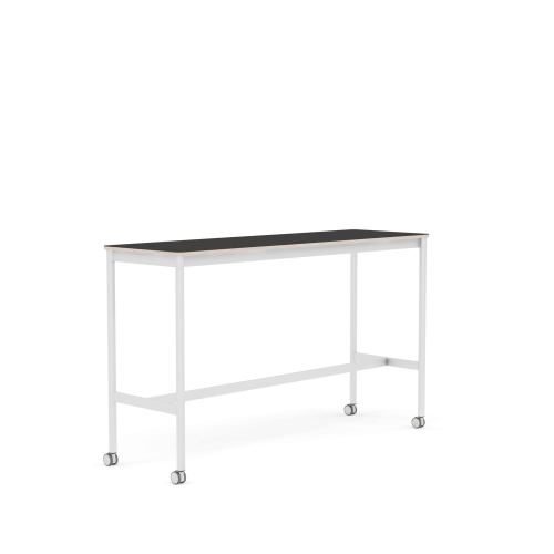 MUUTO stół barowy na kółkach BASE HIGH 160x50x95h czarne linoleum / sklejka / biała podstawa 