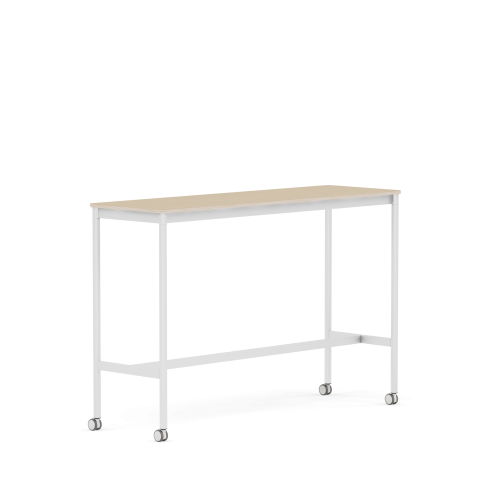 MUUTO stół barowy na kółkach BASE HIGH 160x50x105h fornir dębowy / sklejka / biała podstawa