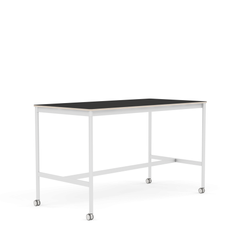 MUUTO stół barowy na kółkach BASE HIGH 160x80x95h czarny nanolaminat / sklejka / biała podstawa