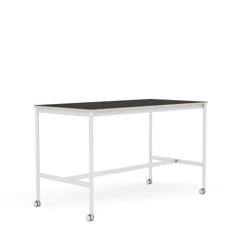 MUUTO stół barowy na kółkach BASE HIGH 160x80x95h czarne linoleum / sklejka / biała podstawa