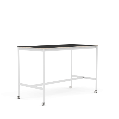 MUUTO stół barowy na kółkach BASE HIGH 160x80x105h czarny nanolaminat / sklejka / biała podstawa