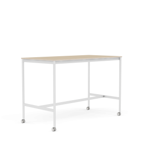 MUUTO stół barowy na kółkach BASE HIGH 160x80x105h fornir dębowy / sklejka / biała podstawa