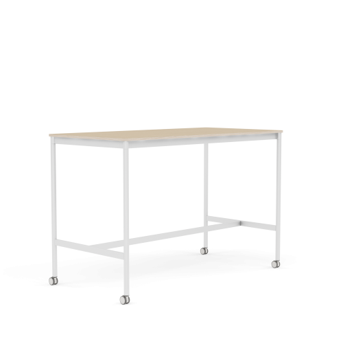 MUUTO stół barowy na kółkach BASE HIGH 160x80x105h fornir dębowy / sklejka / biała podstawa