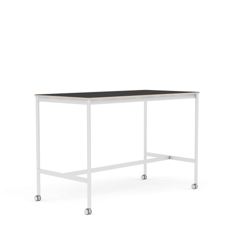 MUUTO stół barowy na kółkach BASE HIGH 160x80x105h czarne linoleum / sklejka / biała podstawa