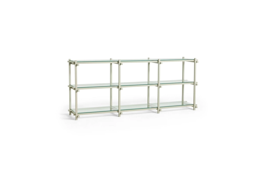 AE449-D230-AP38_Woody Shelving Low 2.0 clear glass shelves_smokey grey beech frame.jpg