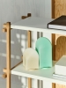Woody Shelving Column Low 2.0 almond white shelves and soaped oak frame_Parade Portable Lamp 240 seafoam green_Parade Portable Lamp 160 shell white.jpg