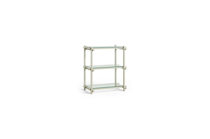 AE449-A499-AP38_Woody Shelving Column Low 2.0 clear glass shelves_smokey grey beech frame.jpg