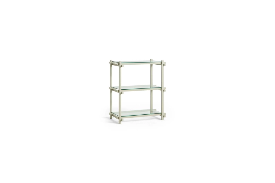 AE449-A499-AP38_Woody Shelving Column Low 2.0 clear glass shelves_smokey grey beech frame.jpg
