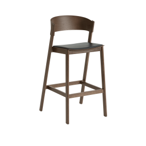 MUUTO krzesło barowe COVER 75cm ciemny brąz / czarna skóra
