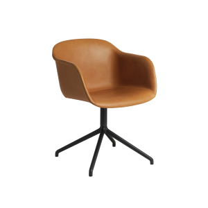 MUUTO krzesło obrotowe z podłokietnikami FIBER SWIVEL skóra koniak / czarne