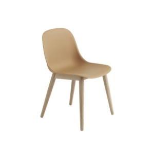 MUUTO krzesło tapicerowane FIBER SIDE WOOD skora koniak / dąb