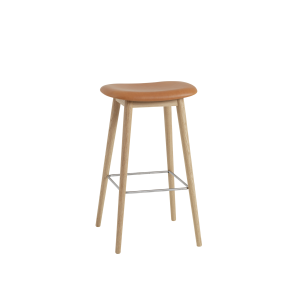 MUUTO stołek barowy tapicerowany FIBER WOOD 75cm skóra koniak / dąb naturalny