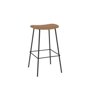 MUUTO stołek barowy tapicerowany FIBER TUBE 75cm skóra koniak / czarny