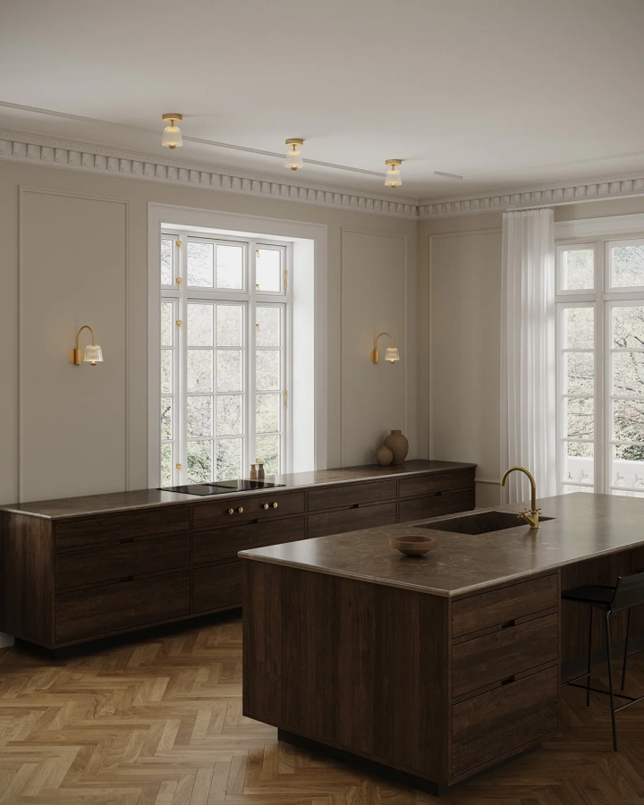 Nuura_Asteea_Wall_Asteea_Ceiling_Satin_brass_Riffled_clear_Kitchen.jpg.webp