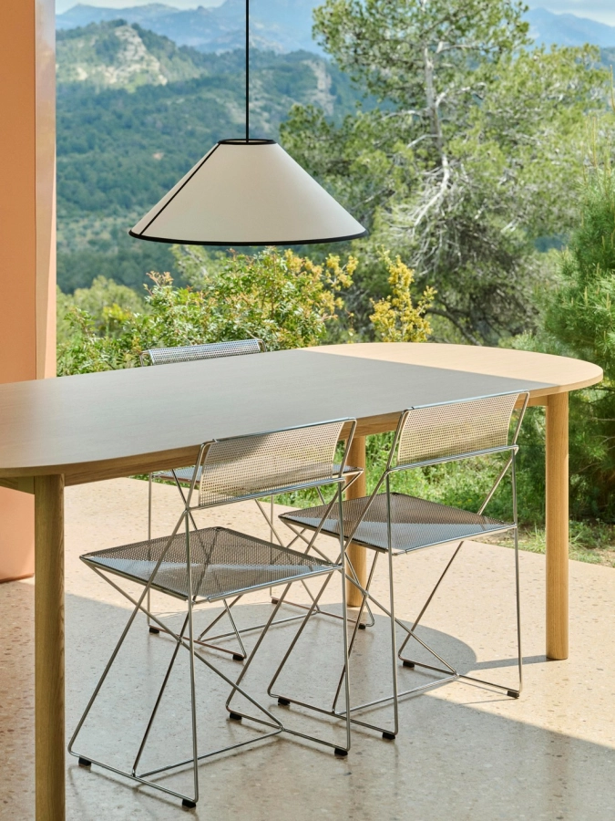 Annex Table Oblong oak_Ava Cone Pendant_X-Line Chair chromed steel Indoor 02.jpg