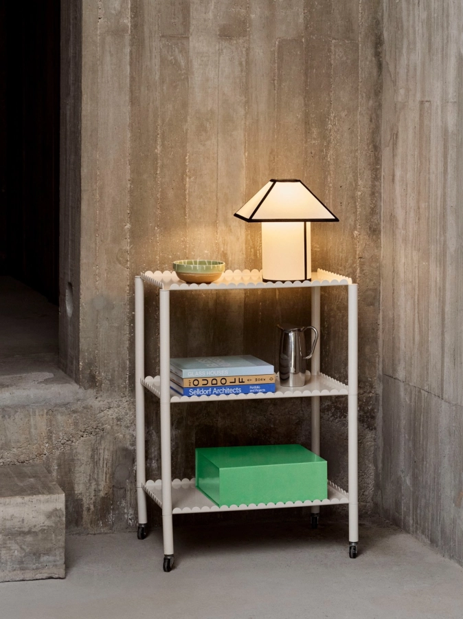 Arcs Trolley High eggshell_Ava Pyramid Table Lamp_Colour Storage vibrant green_Indian Steel Pitcher Tall.jpg