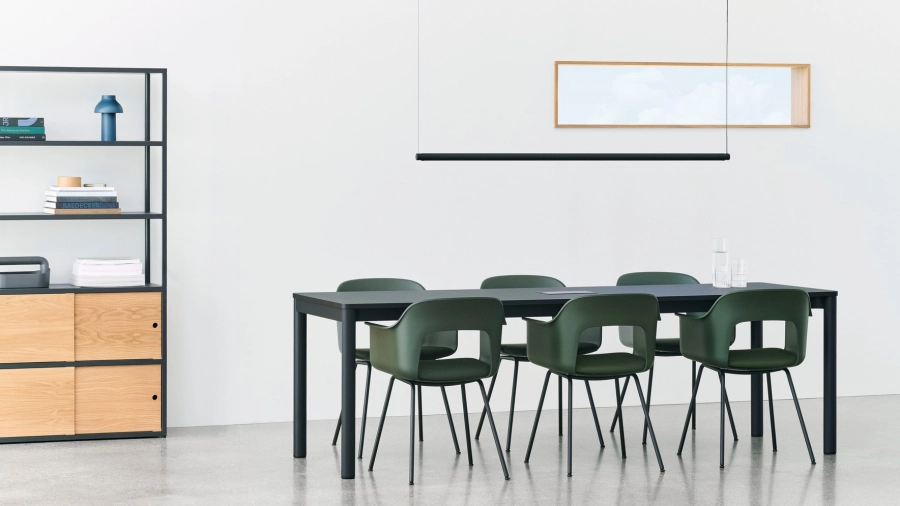 Layout Armchair 213 black steel base uph Vidar 0972_Annex Table Flush charcoal alu frame dark grey linoleum tabletop_New Order Combination 503 charcoal.jpg