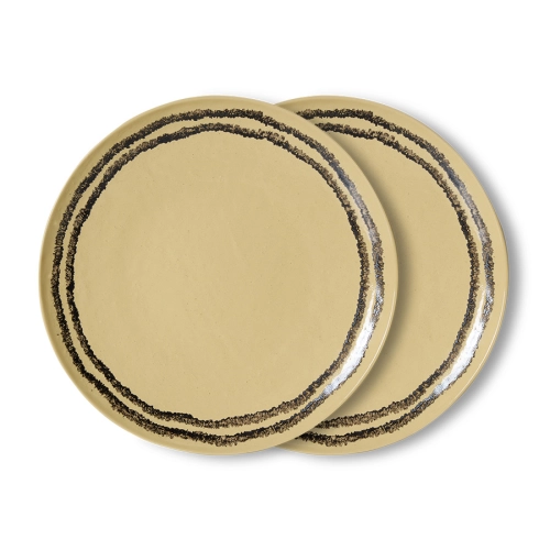 HK LIVING zestaw 2 talerzy obiadowych ceramicznych 70's: vanilla