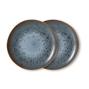 HK LIVING zestaw 2 talerzy śniadaniowych ceramicznych 70's: mineral