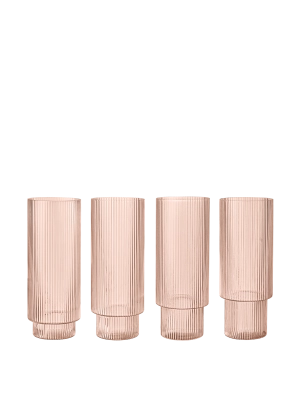 FERM LIVING szklanka RIPPLE LONG pudrowy róż zestaw 4 sztuk