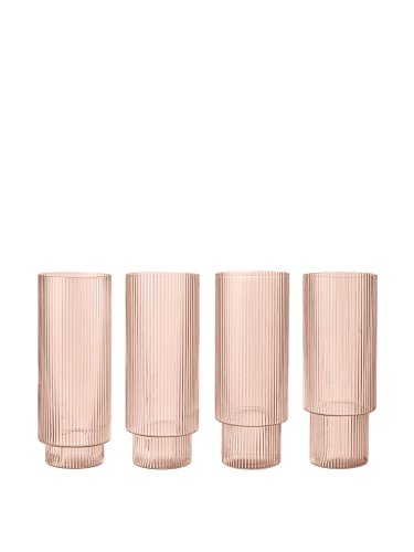 FERM LIVING szklanka RIPPLE LONG pudrowy róż zestaw 4 sztuk
