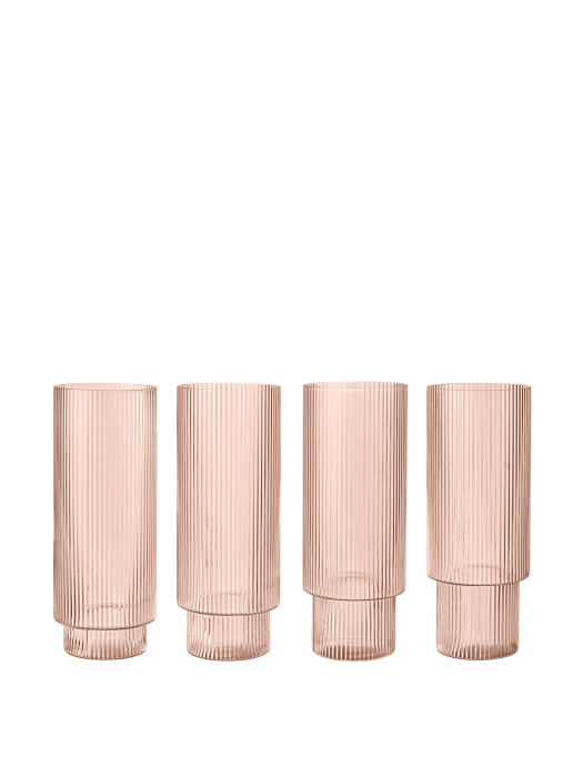 FERM LIVING szklanka RIPPLE LONG pudrowy róż zestaw 4 sztuk.png