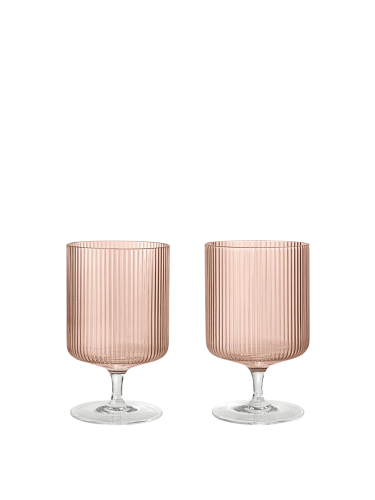 FERM LIVING kieliszki do wina  RIPPLE pudrowy róż, zestaw 2 szt.
