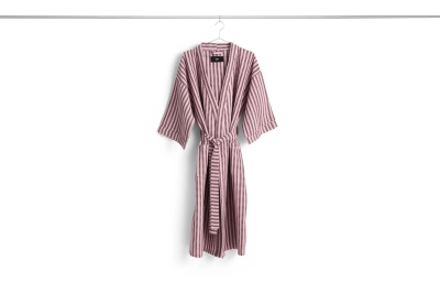 HAY szlafrok waflowy WAFFLE BATHROBE – paski w odcieniach chłodnego różu