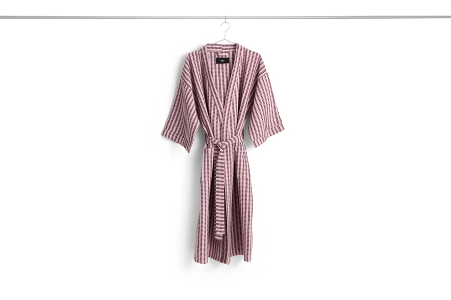 HAY szlafrok waflowy WAFFLE BATHROBE – paski w odcieniach chłodnego różu.jpg
