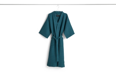 HAY szlafrok waflowy WAFFLE BATHROBE – paski w odcieniach petrolowego błękitu